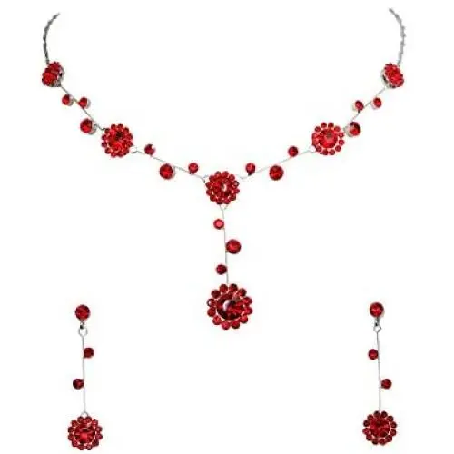 Faship Gorgeous Rhinestone Crystal Floral Necklace Earrings Set