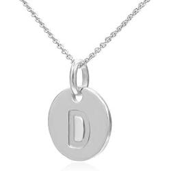 925 Sterling Silver Round Disc Alphabet Letter A-Z Initial Pendant Necklace Rolo chain 18''