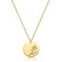 GUEMER 12 Birth Month Flower Pendant Necklace 18K Gold Plated Dainty Simple Month Birth Floral Disc Pendant Engrave Coin Necklace Minimalist Delicate Custom Personalized Jewelry Mom Daughter BFF Gift