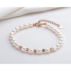 Pearl Bracelets Freshwater Cultured Strand Pearl Bracelets Gold Filled with Adjustable Chain Jewelry Gift for Teen Girls Daughter Women Bridal