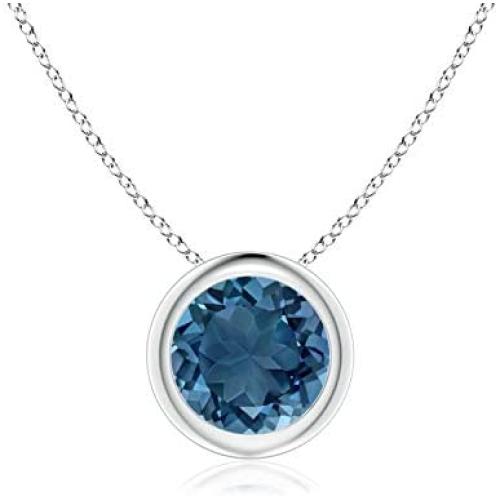 December Birthstone - Bezel-Set Round London Blue Topaz Solitaire Pendant Necklace in Silver (6mm London Blue Topaz)
