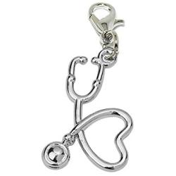 Sexy Sparkles Nurse Thermometer and Stethoscope Charm Clip on for Bracelet Charm Pendant for European Charm Jewelry with Lobster Clasp (Choose from Menu) (Stethoscope Clip On)