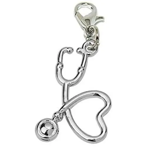 Sexy Sparkles Nurse Thermometer and Stethoscope Charm Clip on for Bracelet Charm Pendant for European Charm Jewelry with Lobster Clasp (Choose from Menu) (Stethoscope Clip On)