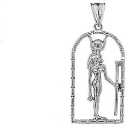 Fine Sterling Silver Hathor Egyptian God Pendant Necklace