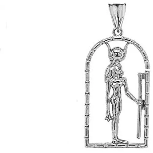 Fine Sterling Silver Hathor Egyptian God Pendant Necklace