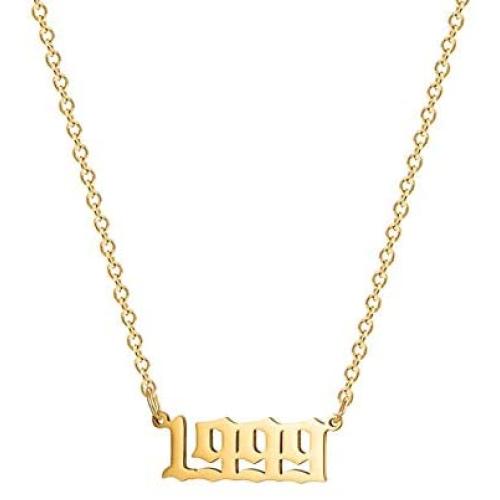 18K Gold Plated Stainless Steel Year Necklace Birthday Year Number Necklace Anniversary Memorable Jewelry for Women Girls