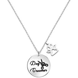 SEIRAA Pet Groomer Gift Dog Groomer Necklace Vet Tech Jewelry Paw Print Charm Necklace Gift for Animals Lover