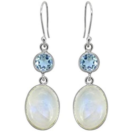 YoTreasure Moonstone Blue Topaz 925 Sterling Silver Dangle Earrings Jewelry