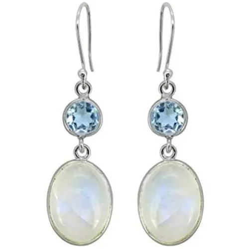 YoTreasure Moonstone Blue Topaz 925 Sterling Silver Dangle Earrings Jewelry YoTreasure Moonstone Blue Topaz 925 Sterling Silver Dangle Earrings Jewelry