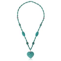 Gem Stone King 24 Inch Simulated Turquoise Howlite Necklace for Women with Heart Shape Pendant and Earring Set
