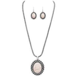 Rosemarie & Jubalee Womens Western Style Silver Tone Concho Medallion with Natural Howlite Necklace Earrings Set, 26''-29'' with 3'' Extension