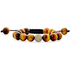 Bling Jewelry Brown Tiger Eye Blue Lapis Pave Crystal Ball Beads Shamballa Inspired Bracelet for Men Women Cord String Adjustable