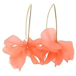 Pink Peach Flower Petal Resin Long Bohemian Drop Dangle Earrings-perfect for gift, women, girls