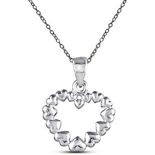 Charmsy Sterling Silver Jewelry Heart Link Pendant with Chain for Teens Girl