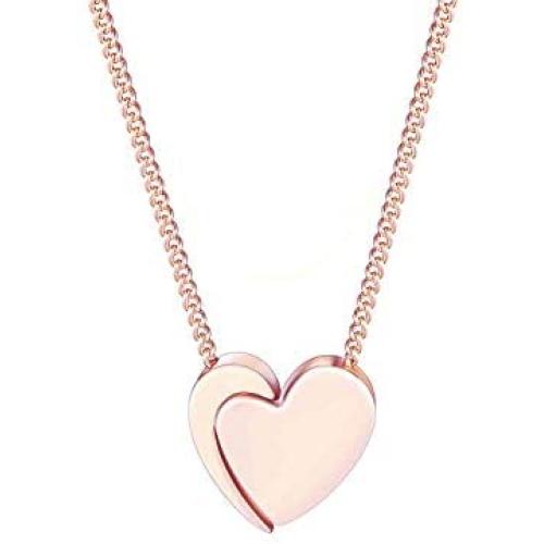 Clasicomis Small Heart Necklace, 14k Rose Gold Plated Heart Shaped Chain Pendant Gift for Women Girls Kids