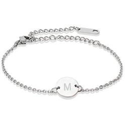 Glimmerst Stainless Steel Initial Bracelet Delicate Coin Letter Bracelet Dainty Small Disc Name Bracelet Personalized Monogram Charm Bracelet for Women Girls