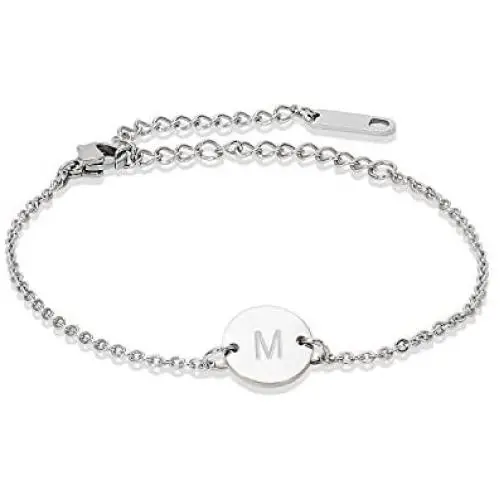 Glimmerst Stainless Steel Initial Bracelet Delicate Coin Letter Bracelet Dainty Small Disc Name Bracelet Personalized Monogram Charm Bracelet for Women Girls