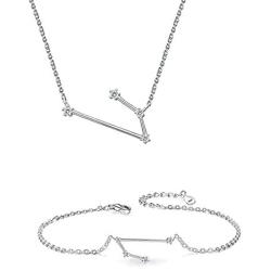 Women 925 Zodiac Jewelry for Women Horoscope Necklace Bridesmaid Necklace and Horoscope Bracelets for Teen Girls Set Jewelry (Gemini Necklaces and Bracelets)
