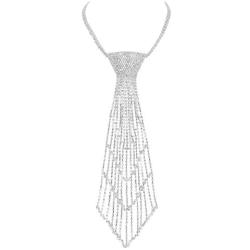 SP Sophia Collection Womens Sparkling Rhinestone Tie Inspired Drop Necklace with Cascading V Designs