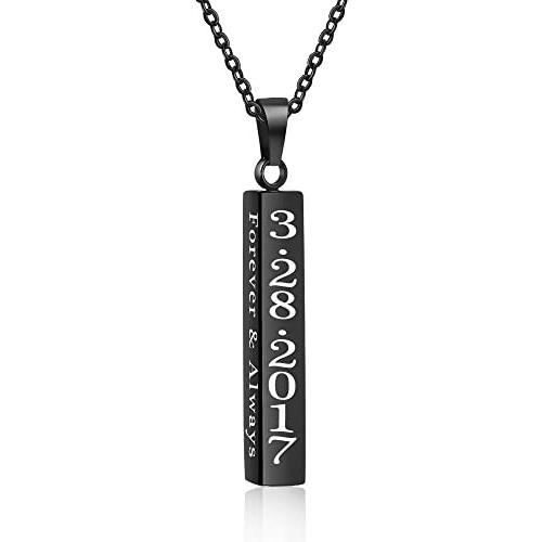 Love Jewelry Personalized Couple Stainless Steel Necklace Engraved Initial Name Vertical Bar Necklace Birthday Gift
