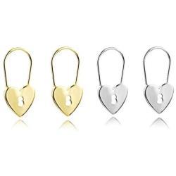 Metal Heart Lock Hoop Earrings Geometric Lock Pendant Maxi Earrings High Polished Cartilage Minimalist Sleeper Safety Pin Hoops for Women Girl Wedding Jewelry-heart