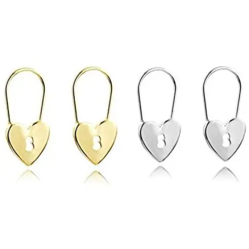 Metal Heart Lock Hoop Earrings Geometric Lock Pendant Maxi Earrings High Polished Cartilage Minimalist Sleeper Safety Pin Hoops for Women Girl Wedding Jewelry-heart