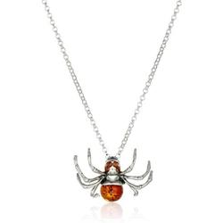 Amber Sterling Silver Spider Pendant Necklace, 18 ''