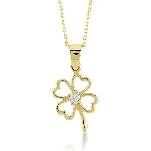 Gelin 14k Real Gold Cubic Zirconia Good Luck Four Leaf Heart Simple Clover Chain Necklace - Women Certified Mothers Day Fine Jewelry Gift, 18 inch Gelin 14k Real Gold Cubic Zirconia Good Luck Four Leaf Heart Simple Clover Chain Necklace - Women Certified Mothers Day Fine Jewelry Gift, 18 inch