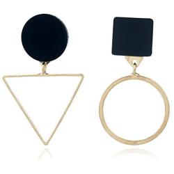 Frodete Geometric Black Square Round Triangle Stud Earrings Women Chic Circle Hoop Earrings Korean Asymmetric Jewelry