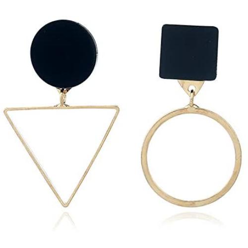 Frodete Geometric Black Square Round Triangle Stud Earrings Women Chic Circle Hoop Earrings Korean Asymmetric Jewelry