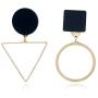 Frodete Geometric Black Square Round Triangle Stud Earrings Women Chic Circle Hoop Earrings Korean Asymmetric Jewelry