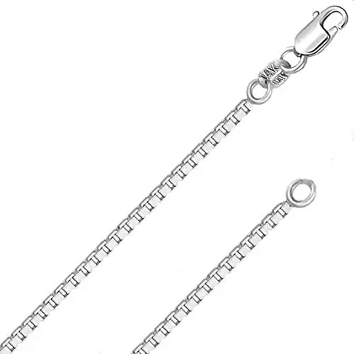 14K Solid White Gold 1.1 MM Italian Box Chain Necklace with lobster-claw Clasp - (1.1 MM 18 Inches 14K White Gold) 14K Solid White Gold 1.1 MM Italian Box Chain Necklace with lobster-claw Clasp - (1.1 MM 18 Inches 14K White Gold)