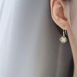 Crystal Vintage Dangle Stud Earrings for Women Girls S925 Sterling Silver Charms CZ Filigree Clover Flower Dangling Hook Studs Wedding Retro Bridal Prom Antique Jewelry Holiday Gifts