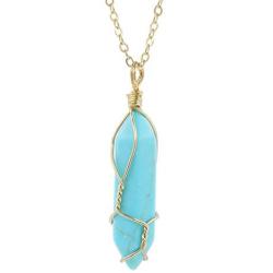 BOUTIQUELOVIN Hexagonal Natural Quartz Stone Pendant Healing Crystal Full Wire Wrap Gemstone Necklace for Women