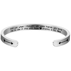 Meibai Coworker Leaving Gift for Women Funny Goodbye Message Engraved Cuff Bangle Bracelet Funny Going Away Gift for Best Coworker Friend