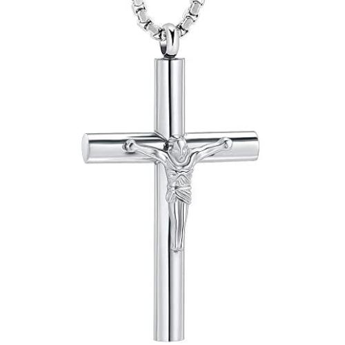 zeqingjw Stainless Steel Cross Cremation Jewelry for Mens Crucifix Prayer Urn Pendant Necklace for Ashes Jesus Cross Keepsake Memorial Ash Jewelry