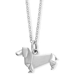 Boma Jewelry Sterling Silver Origami Dachshund Wiener Dog Necklace, 18 Inches