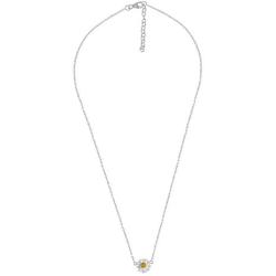 AeraVida Trendy Mini Two Tone Daisy .925 Sterling Silver Pendant Necklace