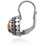 Sterling Silver Simulated Tigers Eye Thick Oxidized Bali Bead Leverback Drop Earrings