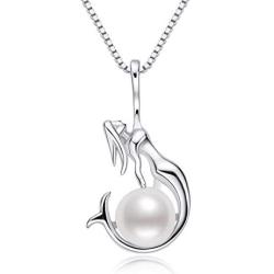 Pearl Necklace Mermaid Deer Elk Horn Antler Star Shaped Freshwater Cultured White Pearl Pendant with Silver Chain Jewelry Gifts for Women Girls