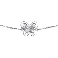 Jewelili Sterling Silver Natural White Round Diamond Accent Butterfly Bracelet, 7.25''