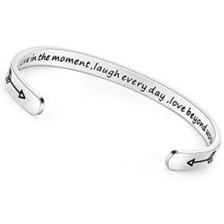 TONY & SANDY Inspirational Gifts Bracelet Cuff Bangle Mantra Quote Positive Saying Engraved Stainless Steel Silver Motivational Friendship Encouragement Jewelry for Teen Girls Kids Men