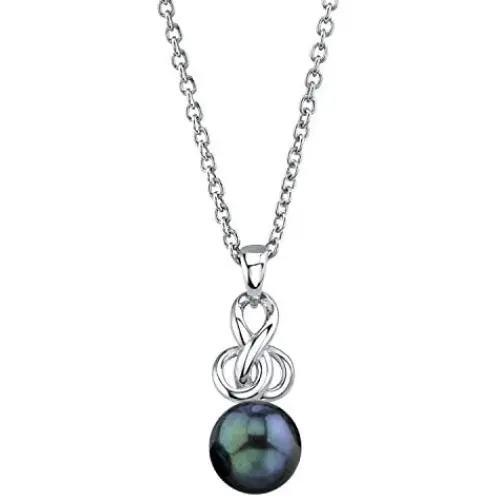 THE PEARL SOURCE Sterling Silver Round Black Akoya Cultured Pearl Adrian Pendant Necklace for Women THE PEARL SOURCE Sterling Silver Round Black Akoya Cultured Pearl Adrian Pendant Necklace for Women