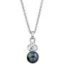 THE PEARL SOURCE Sterling Silver Round Black Akoya Cultured Pearl Adrian Pendant Necklace for Women
