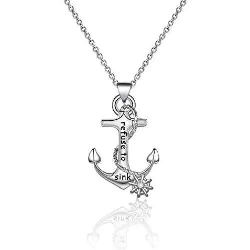 SEIRAA Anchor Pendant Necklace Refuse to Sink Necklace Sailor Gift Nautical Jewelry Inspirational Gift for Boyfriend Girlfriend SEIRAA Anchor Pendant Necklace Refuse to Sink Necklace Sailor Gift Nautical Jewelry Inspirational Gift for Boyfriend Girlfriend