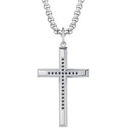 FANCIME Yellow/White Gold Plated 925 Solid Sterling Silver Polished Big Beveled Edge Mens Crucifix Cross Pendant Long Necklace Fine Jewelry For Men Boys, Strong Stainless Steel Box Chain Length 22''