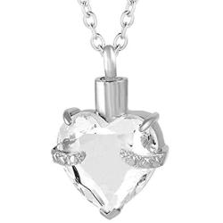 Heart Cremation Urn Necklace for Ashes Urn Jewelry Crystal Memorial Pendant with Fill Kit and Gift Bag - God has You in his arms I Have You in My Heart