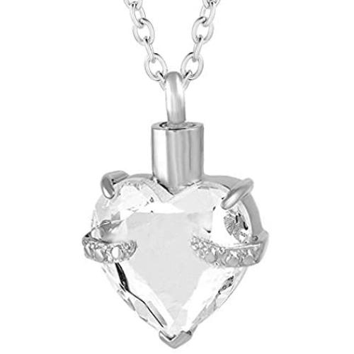 Heart Cremation Urn Necklace for Ashes Urn Jewelry Crystal Memorial Pendant with Fill Kit and Gift Bag - God has You in his arms I Have You in My Heart