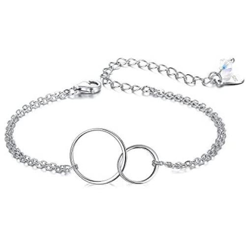 EVER FAITH 925 Sterling Silver Jewelry Gift Two Interlocking Infinity Double Circles Friendship Sister Mother Daughter Bracelet