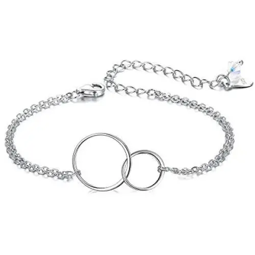 EVER FAITH 925 Sterling Silver Jewelry Gift Two Interlocking Infinity Double Circles Friendship Sister Mother Daughter Bracelet